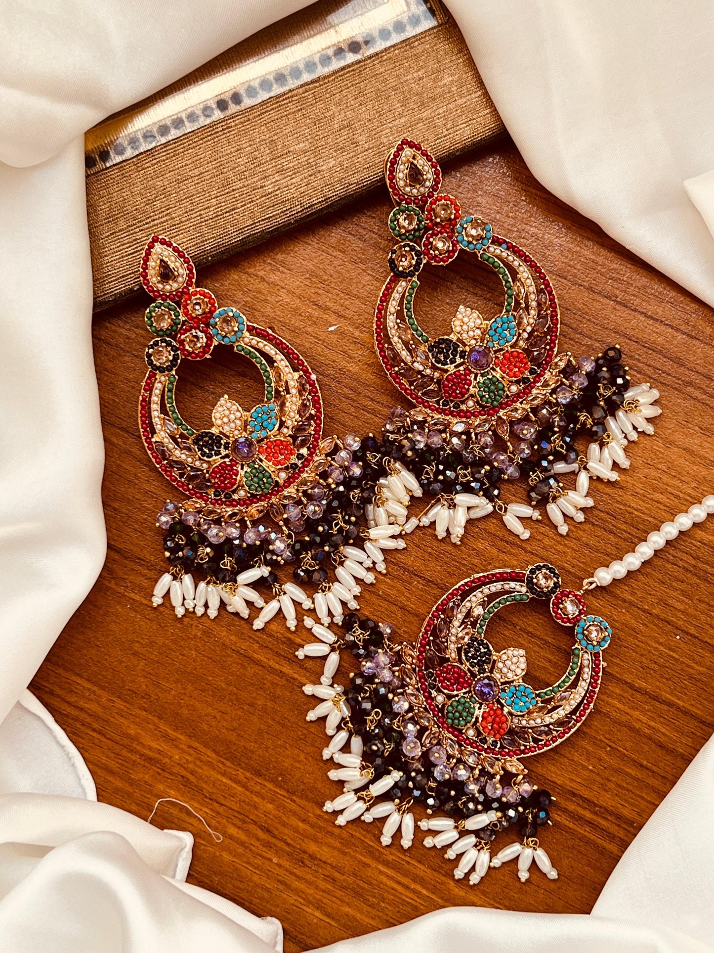 Nauratan Earrings with Tika