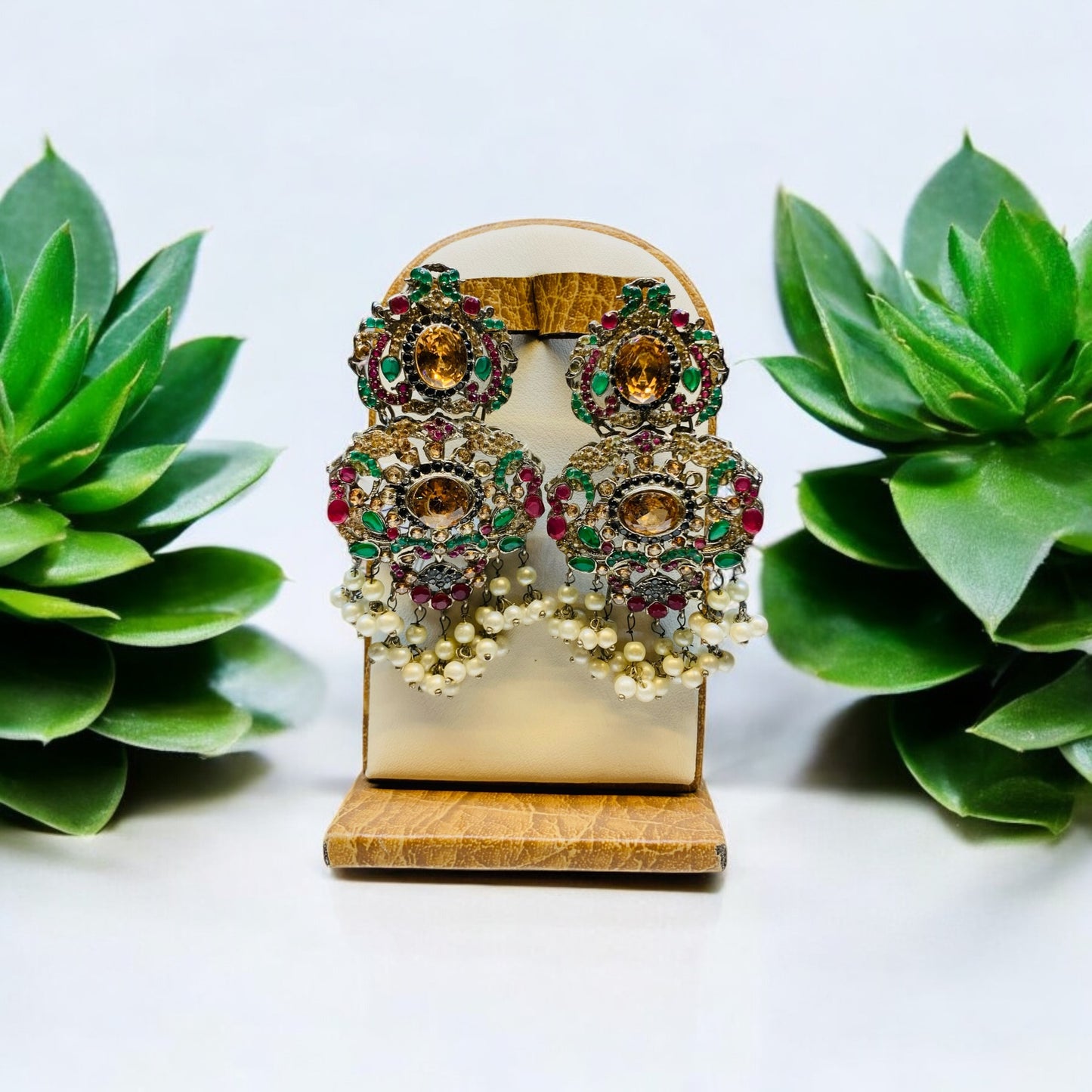 Silver Navratan Earrings