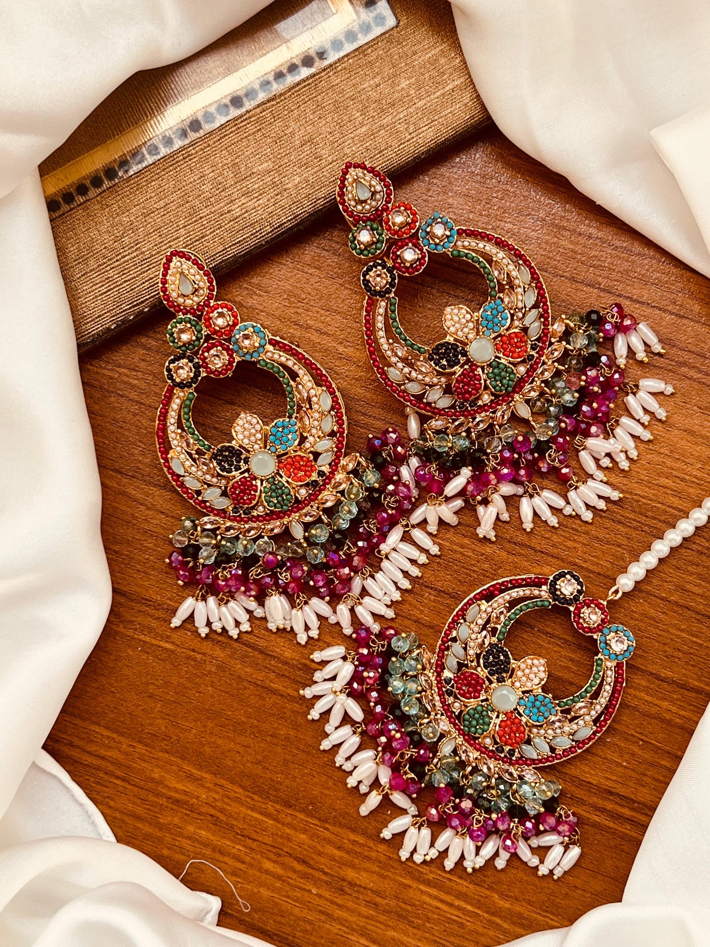 Nauratan Earrings with Tika