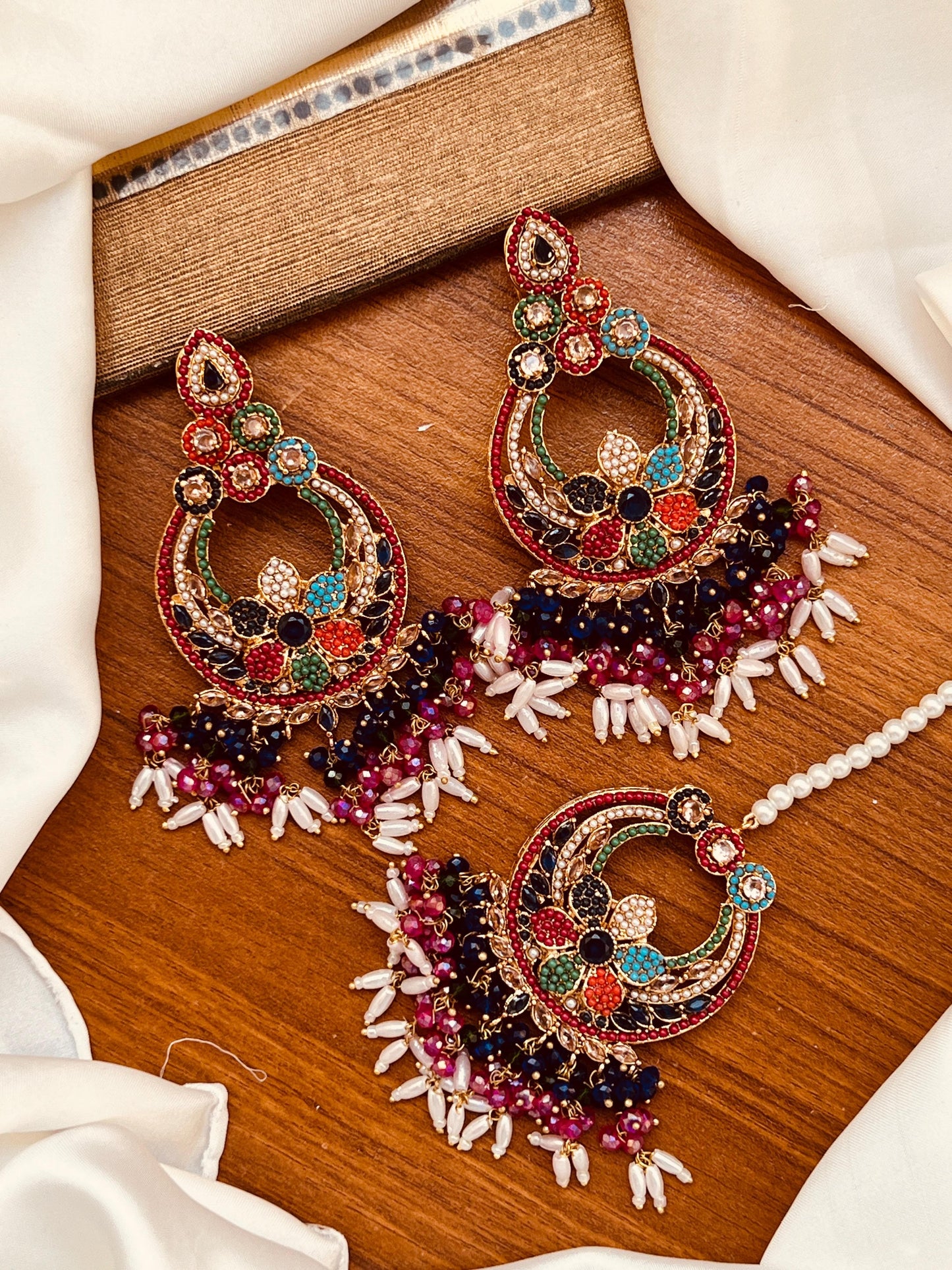 Nauratan Earrings with Tika